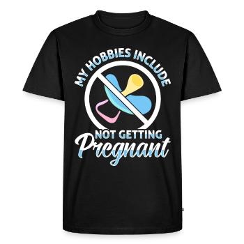 One of my hobbies is not to get pregnant. - Men's Premium Organic T-Shirt - black - Front - Nico (187cm)