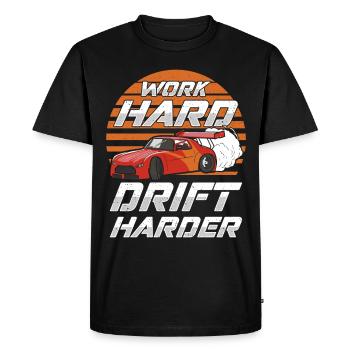 Travailler dur Dériver plus dur JDM voiture - T-shirt Premium bio Homme - noir - Devant - Nico (187cm)
