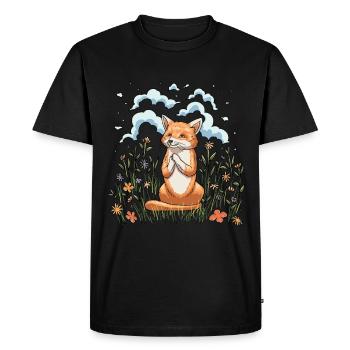 Fox Lover Cottagecore Esthétique Fleur Animal - T-shirt Premium bio Homme - noir - Devant - Nico (187cm)