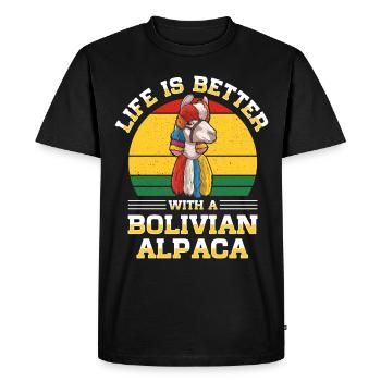 Drapeau bolivien Amateurs d’alpaga boliviens - T-shirt Premium bio Homme - noir - Devant - Nico (187cm)