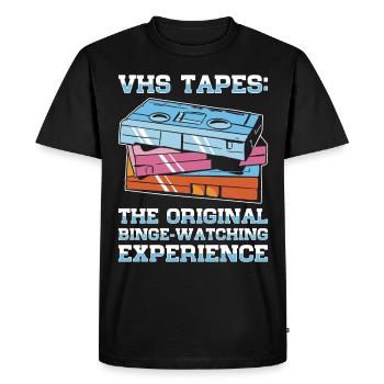 Cinéphile Vintage Rétro Vhs Cassette 80s 90s - T-shirt Premium bio Homme - noir - Devant - Nico (187cm)