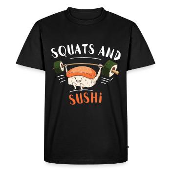 Japanese Food Sushi Gym Nigiri Sushi Roll - Men's Premium Organic T-Shirt - black - Front - Nico (187cm)