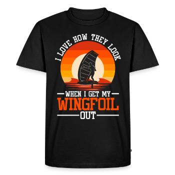 Wingsurfing Foil Wing Wing Boarding Wing Foiling - T-shirt Premium bio Homme - noir - Devant - Nico (187cm)