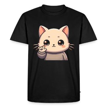 ILY Cat ASL Geste de la main Perte auditive sourde - T-shirt Premium bio Homme - noir - Devant - Nico (187cm)