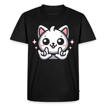 ILY Cat ASL Geste de la main Perte auditive sourde - T-shirt Premium bio Homme - noir - Devant - Nico (187cm)