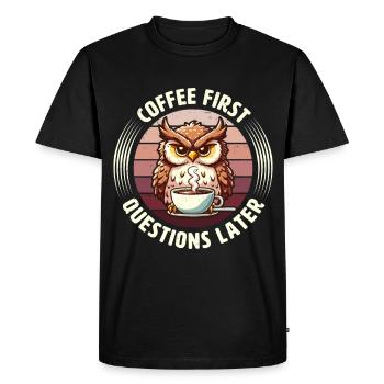 Grumpy Owl With Coffee Morning Mood - Men's Premium Organic T-Shirt - black - Front - Nico (187cm)