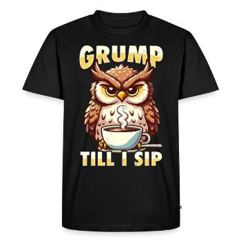 Grumpy Owl With Coffee Morning Mood - Men's Premium Organic T-Shirt - black - Front - Nico (187cm)