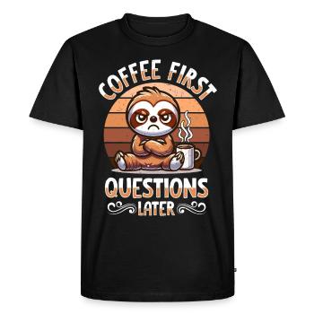 Grumpy Sloth With Coffee Morning Mood - Men's Premium Organic T-Shirt - black - Front - Nico (187cm)