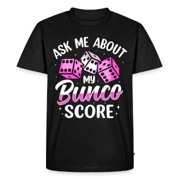 Posez-moi des questions sur mon jeu de dés Bunco Score - T-shirt Premium bio Homme - noir - Devant - Nico (187cm)