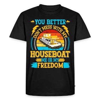 Funny Houseboat Saying - Men's Premium Organic T-Shirt - black - Front - Nico (187cm)