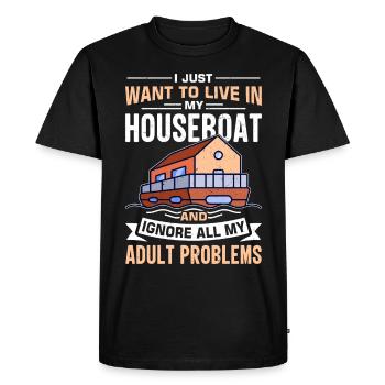 Funny Houseboat Saying - Men's Premium Organic T-Shirt - black - Front - Nico (187cm)