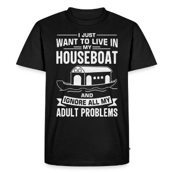 Funny Houseboat Saying - Men's Premium Organic T-Shirt - black - Front - Nico (187cm)