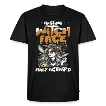 Witch Face Fully Activated, Halloween Humor Witches - Men's Premium Organic T-Shirt - black - Front - Nico (187cm)