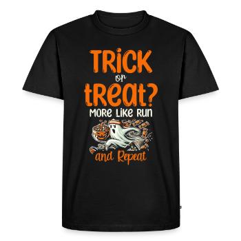 Trick or treat, rather run and repeat, Halloween - Men's Premium Organic T-Shirt - black - Front - Nico (187cm)
