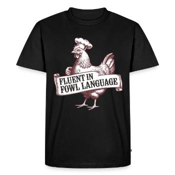 Funny Chicken Saying - Men's Premium Organic T-Shirt - black - Front - Nico (187cm)