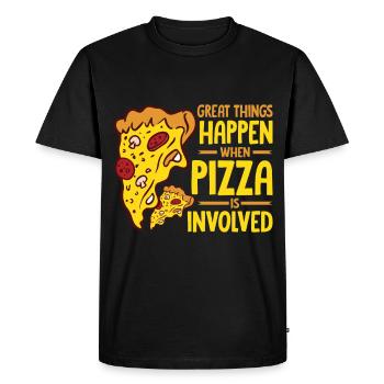 Drôle de dicton de pizza - T-shirt Premium bio Homme - noir - Devant - Nico (187cm)