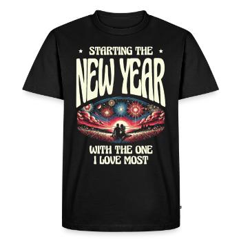 Start the new year with the most fun - Men's Premium Organic T-Shirt - black - Front - Nico (187cm)