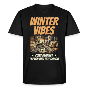 Winter Vibes Snuggle Blanket Laptop and Hot Cocoa WFH - Men's Premium Organic T-Shirt - black - Front - Nico (187cm)