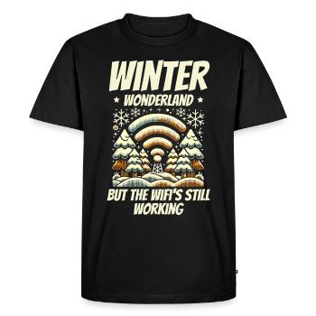 Winter wonderland, but wifi works, winter - Men's Premium Organic T-Shirt - black - Front - Nico (187cm)