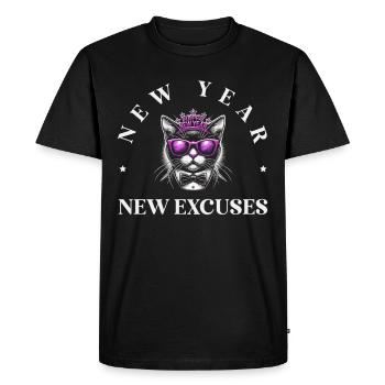 Jour de l’An, Nouvelles excuses, Humour intentionnel, Fixation d’objectifs - T-shirt Premium bio Homme - noir - Devant - Nico (187cm)