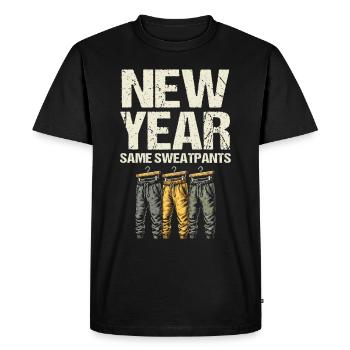 Nouvel An, Même pantalon de survêtement, Humour, Nouvel An, Humeur - T-shirt Premium bio Homme - noir - Devant - Nico (187cm)