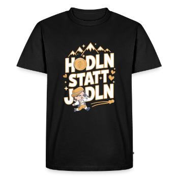 Hodln instead of yodelling – Funny crypto-alpine design - Men's Premium Organic T-Shirt - black - Front - Nico (187cm)