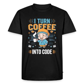 Je transforme le café en code – Funny IT design - T-shirt Premium bio Homme - noir - Devant - Nico (187cm)