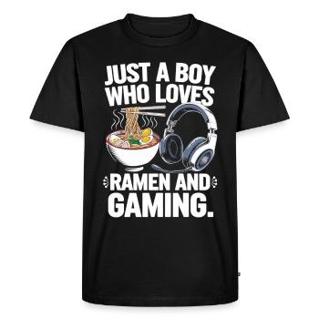 Jeux et ramen – Motif de joueur parfait - T-shirt Premium bio Homme - noir - Devant - Nico (187cm)