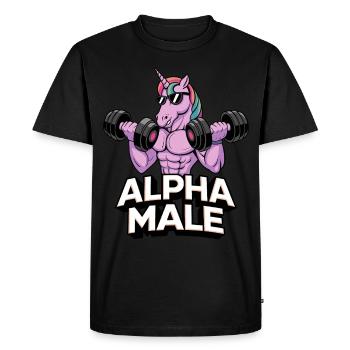 Arc-en-ciel Alpha Homme Licorne - T-shirt Premium bio Homme - noir - Devant - Nico (187cm)