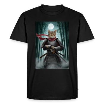 Warrior Cat Japanese Cat Samurai Cat - Men's Premium Organic T-Shirt - black - Front - Nico (187cm)