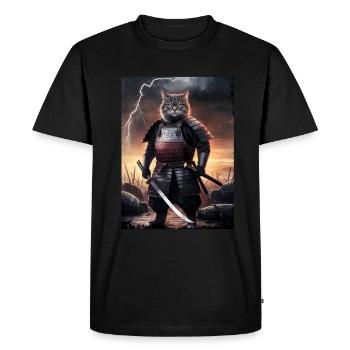 Warrior Cat Japanese Cat Samurai Cat - Men's Premium Organic T-Shirt - black - Front - Nico (187cm)