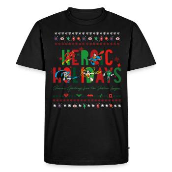 Justice League Heroic Holidays Weihnachtspulli - Männer Premium Bio T-Shirt - Schwarz - Vorne - Nico (187cm)
