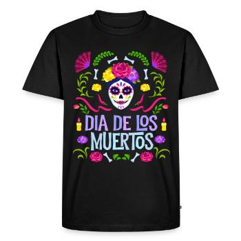 Dia-de-los-Muertos, La-Catrina sugar-skull, Mexico - Men's Premium Organic T-Shirt - black - Front - Nico (187cm)