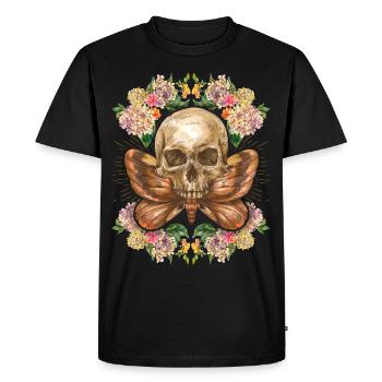 Skull Skull Skull with Moth Hydrangeas - Men's Premium Organic T-Shirt - black - Front - Nico (187cm)