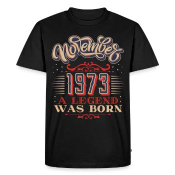 1973-Anniversaire, novembre-1973, 11-1973 - T-shirt Premium bio Homme - noir - Devant - Nico (187cm)