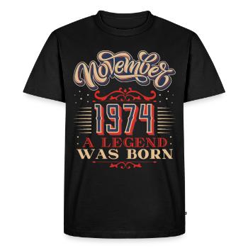 1974, birthday, November 1974, 11.1974, 11-1974 - Men's Premium Organic T-Shirt - black - Front - Nico (187cm)