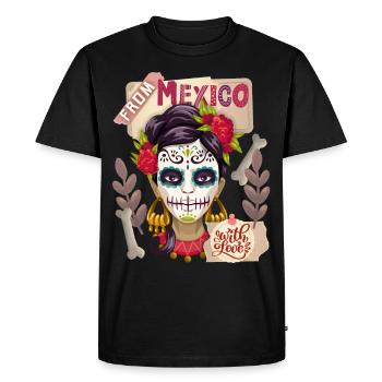 Mexico, Dia-de-los-Muertos, sugar-skull La-Catrina - Men's Premium Organic T-Shirt - black - Front - Nico (187cm)