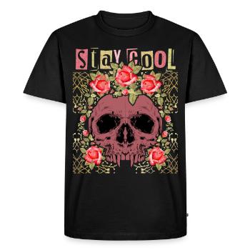 Crâne avec des roses, drôle de dicton Stay-Cool - T-shirt Premium bio Homme - noir - Devant - Nico (187cm)