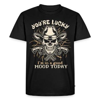 Laughing skull, skull, cowboy skull - Men's Premium Organic T-Shirt - black - Front - Nico (187cm)