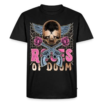 Crâne, revolver Colt, motif rose - T-shirt Premium bio Homme - noir - Devant - Nico (187cm)