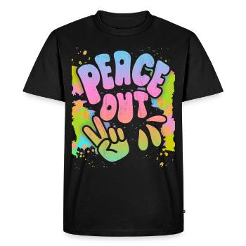 Peace-Out, symbole de paix signe de paix, années 70 - T-shirt Premium bio Homme - noir - Devant - Nico (187cm)