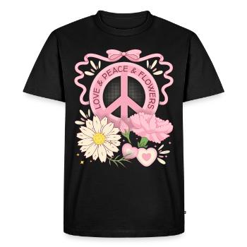 Symbole de paix Signe de paix, Amour-Paix-Fleurs - T-shirt Premium bio Homme - noir - Devant - Nico (187cm)