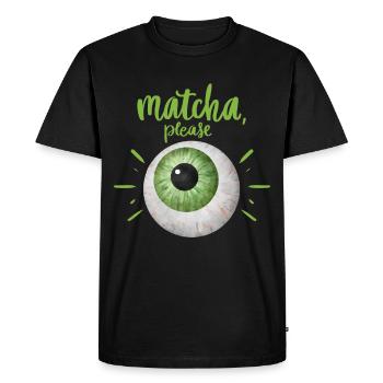 Green tea, matcha tea, fun design with eye - Men's Premium Organic T-Shirt - black - Front - Nico (187cm)
