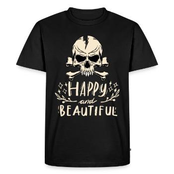 Crâne, Crâne avec le dit Happy-And-Beautiful - T-shirt Premium bio Homme - noir - Devant - Nico (187cm)