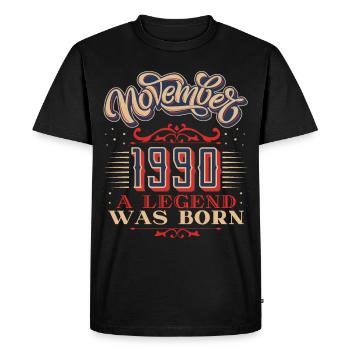 1990, anniversaire, novembre 1990, 11.1990, 11-1990 - T-shirt Premium bio Homme - noir - Devant - Nico (187cm)