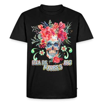 Crâne Crâne Dia-De-Los-Flores drôle de dicton - T-shirt Premium bio Homme - noir - Devant - Nico (187cm)