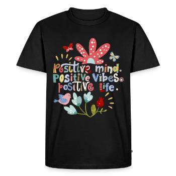 Positive motivation, positive vibes, typography - Men's Premium Organic T-Shirt - black - Front - Nico (187cm)