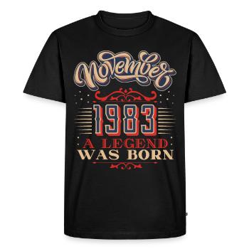 1983, anniversaire, novembre 1983, 11.1983, 11-1983 - T-shirt Premium bio Homme - noir - Devant - Nico (187cm)