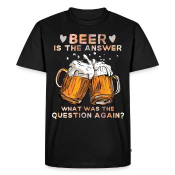 Buveur de bière drôle de bière disant que la bière est la réponse - T-shirt Premium bio Homme - noir - Devant - Nico (187cm)