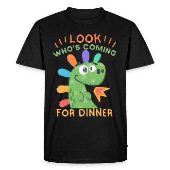 Drôle d’invitation dinosaure à dîner - T-shirt Premium bio Homme - noir - Devant - Nico (187cm)